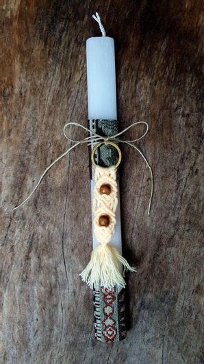 Πασχαλινή Λαμπάδα με Διακοσμητικό & Μακραμέ Μπρελόκ Κίτρινο