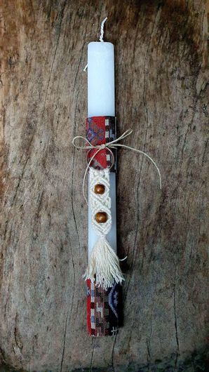 Πασχαλινή Λαμπάδα με Διακοσμητικό & Μακραμέ Μπρελόκ Μπεζ