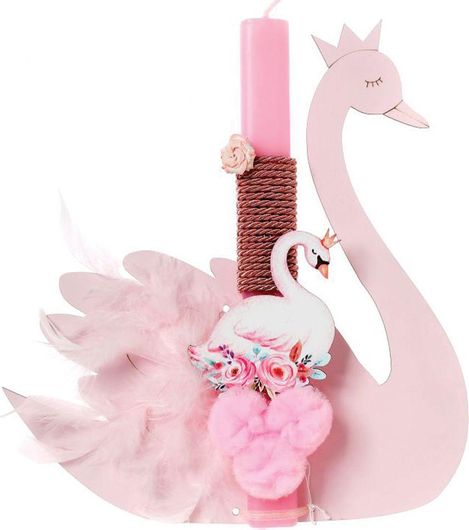 Πασχαλινή Λαμπάδα Ζήβας με Πλάτη Κύκνος & Τούλινο Λουλούδι Πλακέ