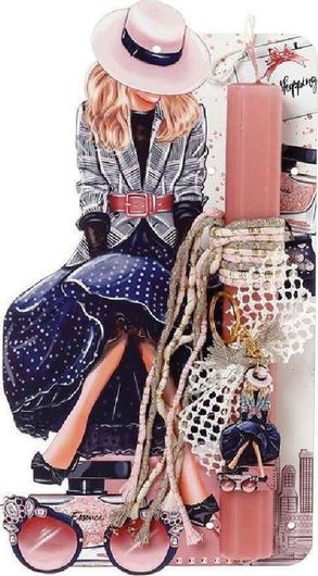 Πασχαλινή Λαμπάδα Ζήβας με Καδράκι Shopping Girl Στρογγυλό