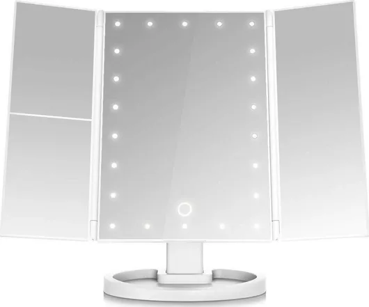 Καθρέπτης Μακιγιάζ περιστρεφόμενος τριπλός μακιγιάζ με φωτισμό 22 Led & μεγέθυνση - Λευκό