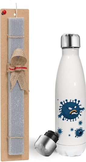 Πασχαλινή Λαμπάδα Koupakoupa Monster virus με Παγούρι Θερμός 500ml Αρωματική Πλακέ 30cm Γκρι