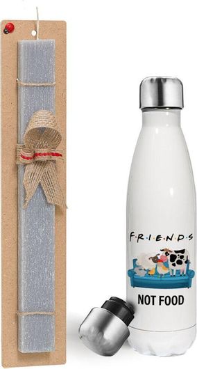 Πασχαλινή Λαμπάδα Koupakoupa Friends not food με Παγούρι Θερμός 500ml Αρωματική Πλακέ 30cm Γκρι