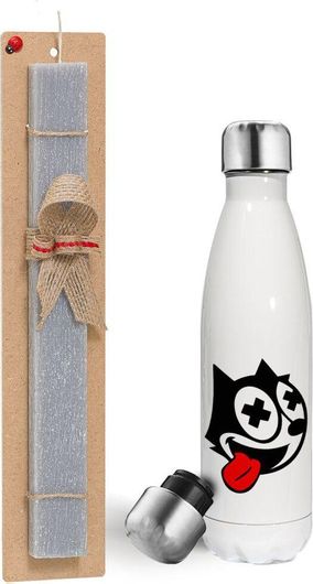 Πασχαλινή Λαμπάδα Koupakoupa helix the cat με Παγούρι Θερμός 500ml Αρωματική Πλακέ 30cm Γκρι