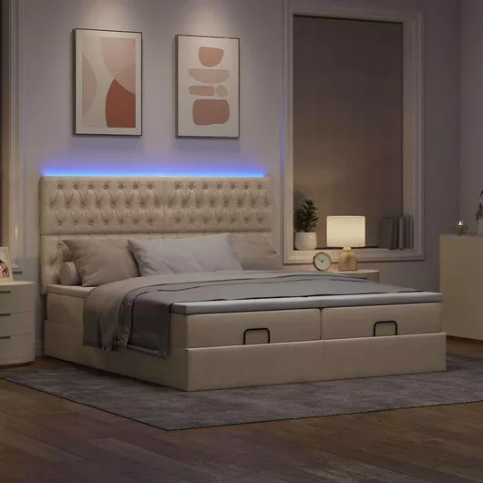 Κρεβάτι King Size Επενδυμένο με Ύφασμα με Στρώμα 200x200cm Κρέμα