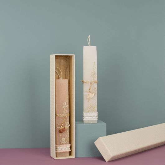 Πασχαλινή Λαμπάδα Χειροποίητη Πλακέ Κρεμ Κρεμαστή Μπαλαρίνα Πολύχρωμο