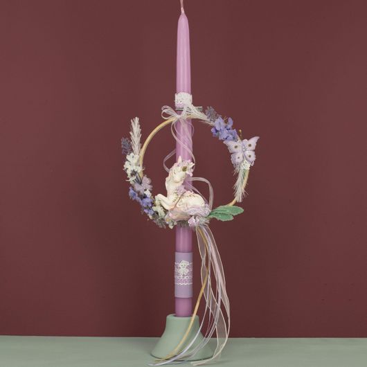 Πασχαλινή Λαμπάδα Χειροποίητη Μονόκερος Στεφάνι Πολύχρωμο