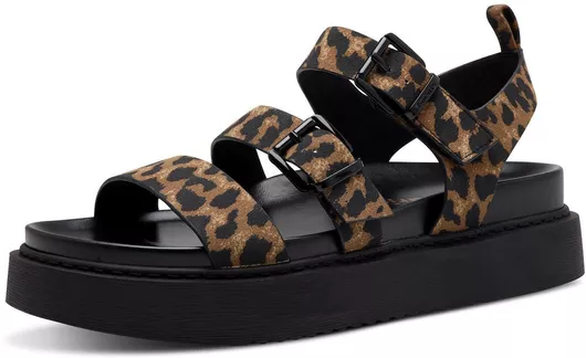 Tamaris Δερμάτινα Γυναικεία Σανδάλια Flatforms Leopard