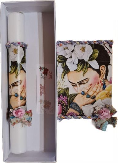 Πασχαλινή Λαμπάδα Φρίντα Κάλο σε Ζωγραφιστό Κουτί Δώρου Λευκό