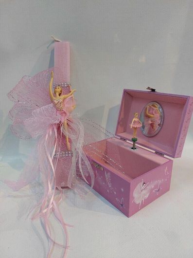 Πασχαλινή Λαμπάδα LS911 με Μπαλαρίνα & Μουσικό Κουτί Μπιζουτιέρα Χειροποίητη 