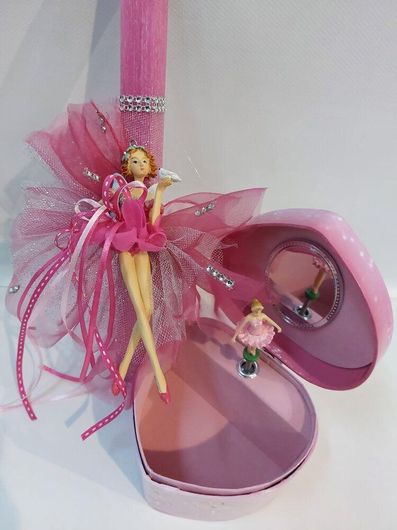 Πασχαλινή Λαμπάδα LS990 Χειροποίητη με Μπαλαρίνα Σετ με Μουσικό Κουτί - Μπιζουτιέρα Καρδιά