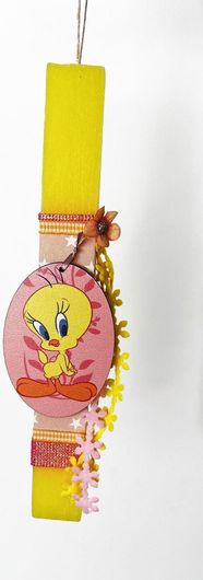 Πασχαλινή Λαμπάδα Χειροποίητη Πλακέ 28cm Tweety Κίτρινο