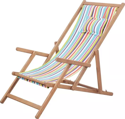 Wooden Chaise Lounge with Armrests & Multicolor Fabric 127x60x95cm