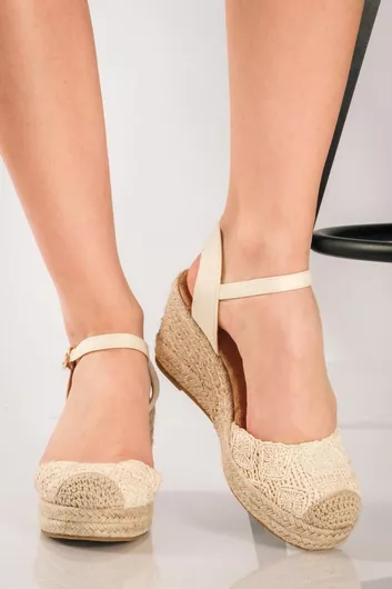 Πλατφόρμες Εσπαντρίγιες Πλεκτό Σχέδιο Μπεζ