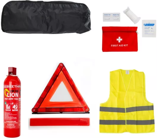 Σετ Εκτάκτου Ανάγκης Αυτοκινήτου Autopataki Οικονομικό με Ανακλαστικό Γιλέκο, Πυροσβεστήρα, Φαρμακείο & Τρίγωνο