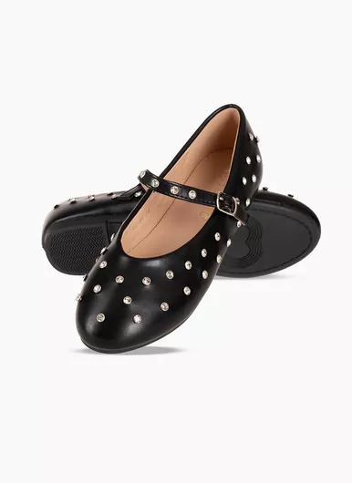 The Shoemart Παιδικές Μπαλαρίνες με Ρυθμιζόμενο Μεταλλικό Κούμπωμα Μαύρο