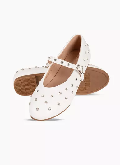 The Shoemart Παιδικές Μπαλαρίνες με Ρυθμιζόμενο Μεταλλικό Κούμπωμα Λευκό
