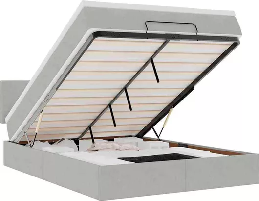 Κρεβάτι Διπλό Επενδυμένο με Ύφασμα με Αποθηκευτικό Χώρο & Στρώμα 140x200cm Ανοιχτό Γκρι