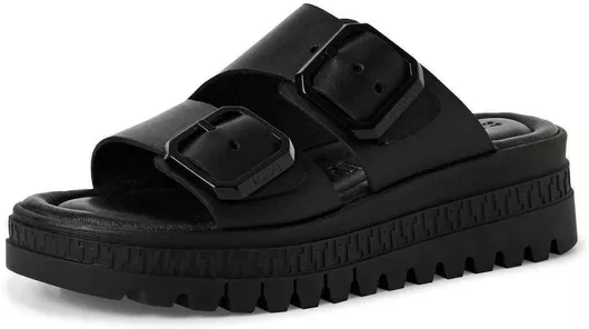 Tamaris Δερμάτινα Γυναικεία Σανδάλια Flatforms Μαύρο