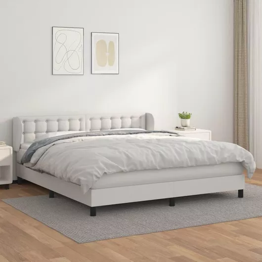 Κρεβάτι King Size Επενδυμένο με Δερματίνη με Στρώμα & Τάβλες για Στρώμα 180x200cm Λευκό