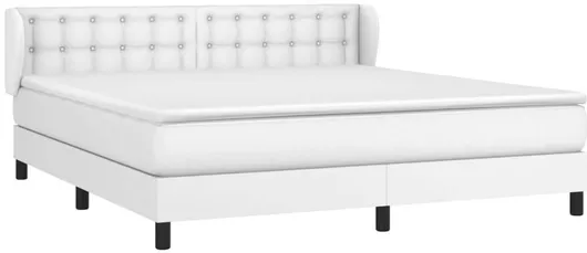 Κρεβάτι King Size Επενδυμένο με Δερματίνη με Στρώμα & Τάβλες για Στρώμα 180x200cm Λευκό