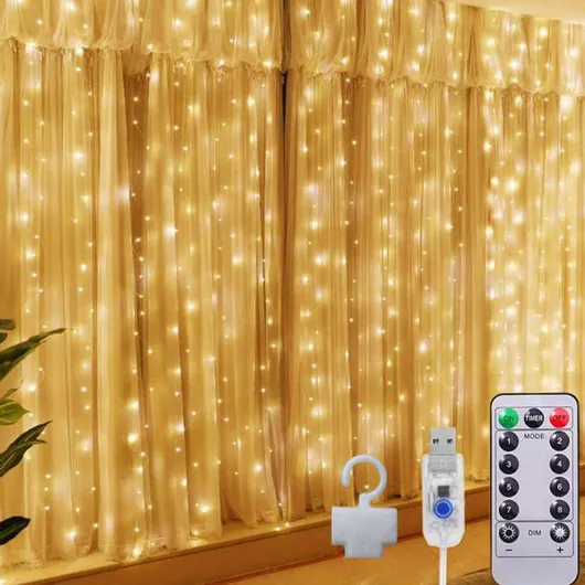 300 Λαμπάκια LED 3μ. x 300εκ Θερμό Λευκό τύπου Κουρτίνα 1τμχ Foyu