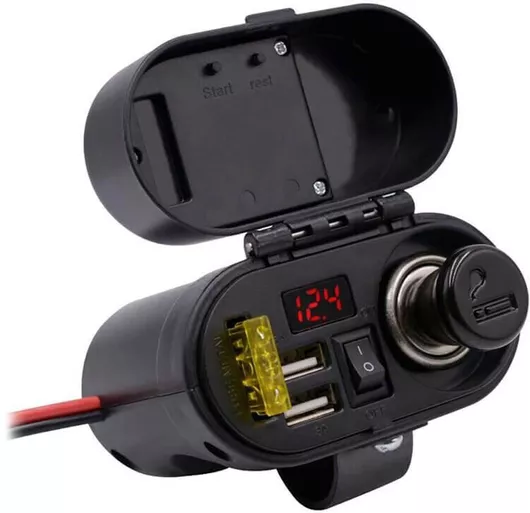 Φορτιστής Μοτοσυκλέτας Αδιάβροχος με Θύρες 2xUSB με Βολτόμετρο