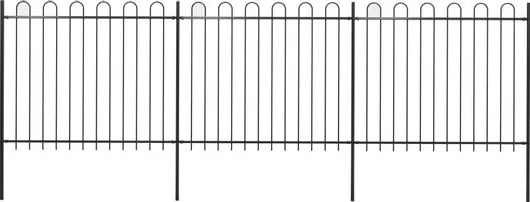 Κάγκελο Περίφραξης vidaXL Κάγκελα με Κυκλική Κορυφή Μαύρο Ατσάλινα Μεταλλικά 1.5x5.1m μαυρο