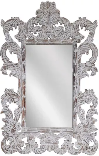 Καθρέπτης Τοίχου Artekko Mirroki Ξύλινος Λευκός Πατίνα Σκαλιστός 120x90 Cm 120cm X 90cm X 5cm