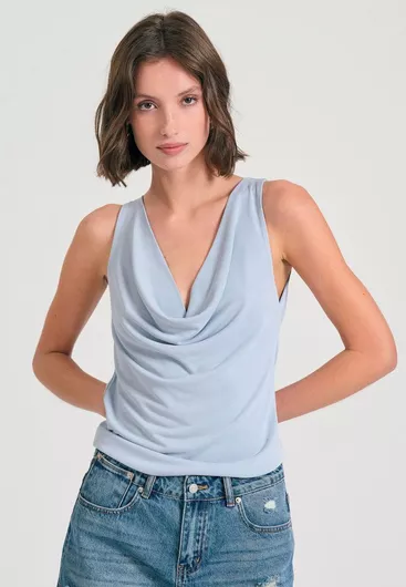 Funky Buddha Γυναικεία Μπλούζα Αμάνικη Ντραπέ Μπλε