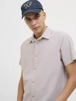 Jack & Jones Κοντομάνικο Λινό Πουκάμισο Μπεζ