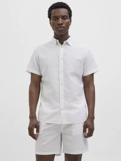 Jack & Jones Κοντομάνικο Λινό Πουκάμισο Λευκό