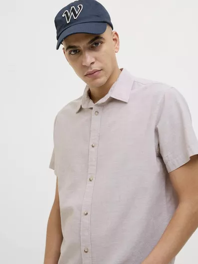 Jack & Jones Κοντομάνικο Λινό Πουκάμισο Μπεζ