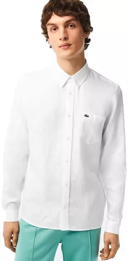 Lacoste Λινό Μακρυμάνικο Πουκάμισο Regular Fit Λευκό