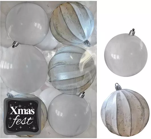 Κρεμαστές Μπάλες Χριστουγεννιάτικες Λευκό 6cm Σετ 6τμχ.