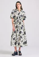 Funky Buddha Midi Σεμιζιέ Φόρεμα με Βολάν Λευκό