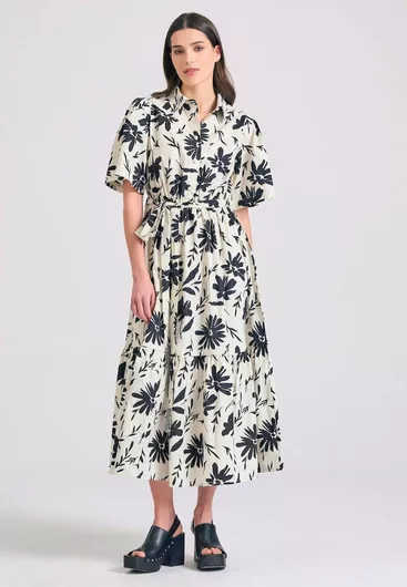 Funky Buddha Midi Σεμιζιέ Φόρεμα με Βολάν Λευκό