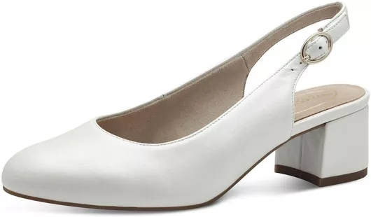 Tamaris Δερμάτινες Γόβες με Λουράκι & Μεσαίο Τακούνι Λευκό