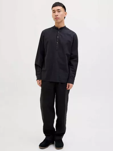 Jack & Jones Μακρυμάνικo Λινό Πουκάμισο Μαύρο