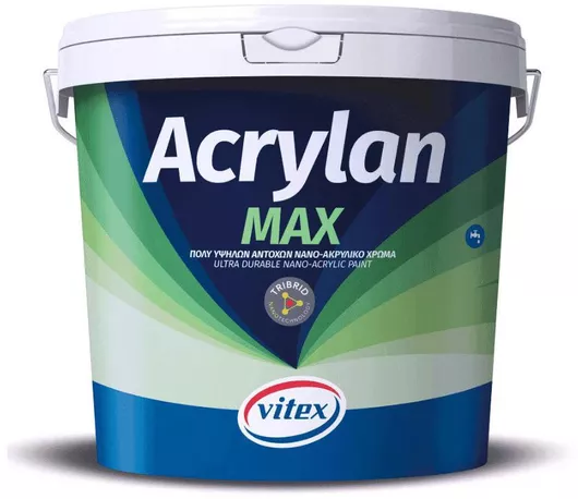 Πλαστικό Χρώμα Vitex Acrylan Max Βάση White για Εξωτερική Χρήση White 9.8lt