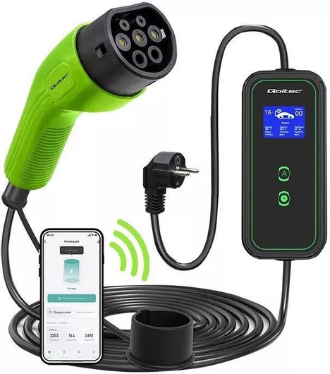 Σταθμός Φόρτισης Ηλεκτρικών Αυτοκινήτων Qoltec Φορητός Μονοφασικός 3.5kW με Ενσωματωμένο Καλώδιο Type 2 52476