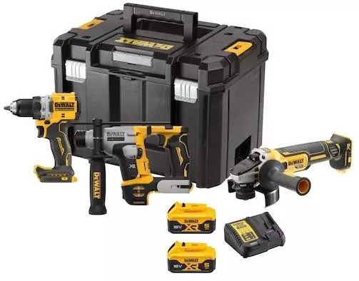 Σετ Dewalt Γωνιακός Τροχός & Δραπανοκατσάβιδο & Σκαπτικό Brushless 18V με 2 Μπαταρίες 5Ah & Θήκη