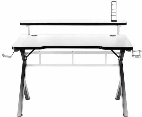 Γραφείο Gaming Hero 5.0 Ξύλινο Λευκό με Μεταλλικά Πόδια, LED & USB θύρες 120x59x112cm