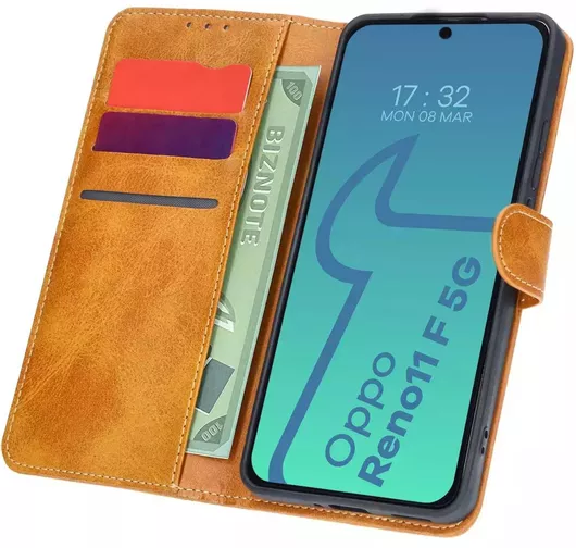 Bizon Case Pocket Wallet Δερματίνης/Σιλικόνης/Tempered Glass Καφέ OPPO Reno11 F 5G
