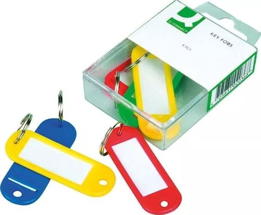 Set of 6 Key Rings with Tags, 58x22 mm, Assorted Colors