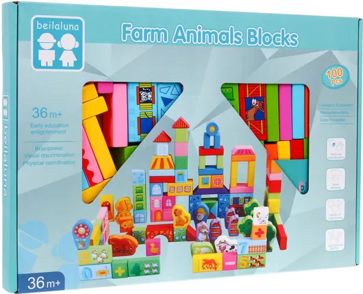 Τουβλάκι Ramiz Farm Animals Blocks Ξύλινα για 3+ Ετών 100τμχ