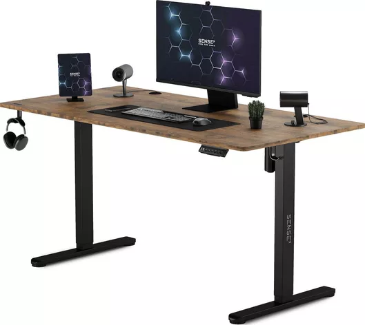 Γραφείο Ηλεκτρικό Ξύλινο Wenge Μαύρο Δρυ με Μεταλλικά Πόδια & Ρυθμιζόμενο Ύψος 140x70cm