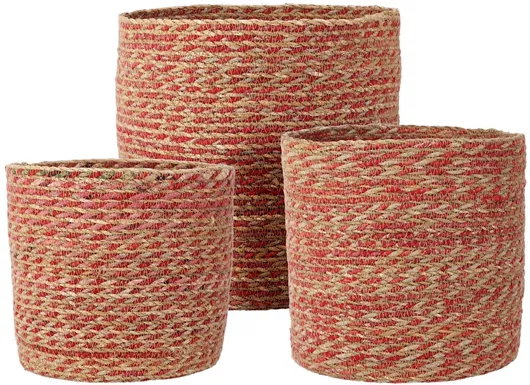 Διακοσμητικά Καλάθια Σετ Ψάθινα Καφέ 32x32cm 3τμχ.