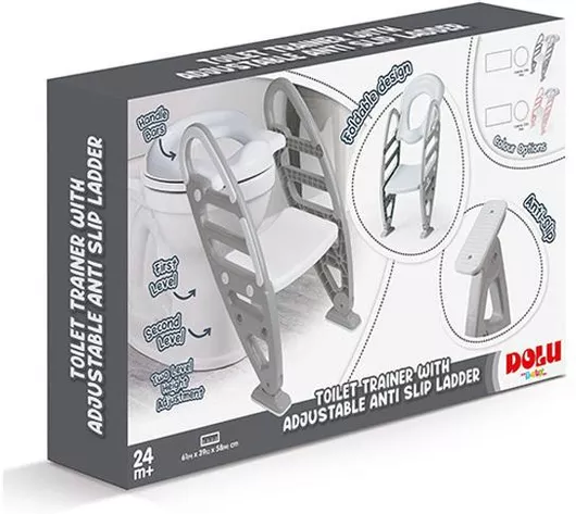 Παιδικό Κάθισμα Τουαλέτας Dolu με Σκληρή Επιφάνεια, Χερούλια & Σκαλοπάτι Γκρι