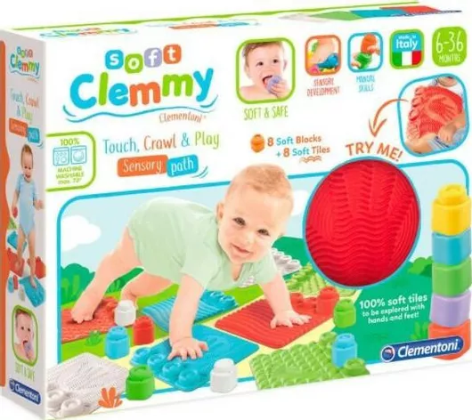 Τουβλάκι Baby Clementoni Touch, Crawl & Play για 6+ Μηνών 16τμχ